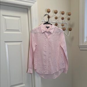 Lord & Taylor Linen Classic Button Down Long Sleeve Shirt - Pink - SP